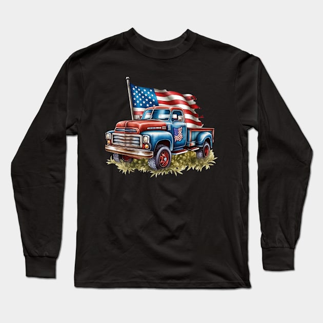 4th of July Ford Pickup Design Long Sleeve T-Shirt by Kingdom Arts and Designs